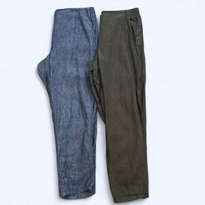 Lot J.Jill Medium Blue Dark Green 100% Linen Relaxed Straight Leg Casual Pants